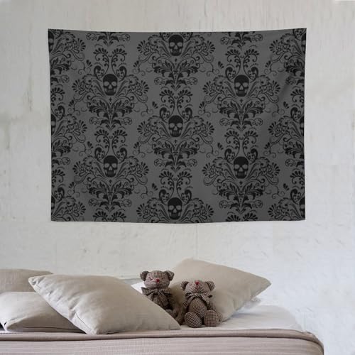 Black Damask Skull Tapestry,Antique Victorian Style Gothic Vintage Floral Bohemian Exotic Skull Wall Hanging Decor Tapestries for Bedroom Living Room 40"x30" - color: Gothic-5, size: 40"L x 40"W