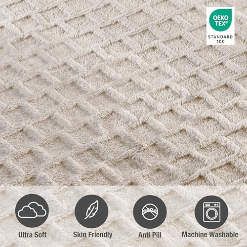 Velvet Plush Jacquard Tile Throw Blanket for Couch - Buttery Soft, Cozy Throw, for Women (Sand, 50" x 60") - color: Sand