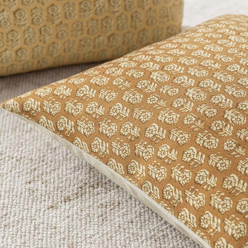 Foindtower Set of 2 Decorative Vintage Floral Print Throw Pillow Cover Neutral Modern Farmhouse Cushion Covers Boho Home Decor For Sofa Couch Chair Bedroom Living Room Outdoor,18×18 Inch,Golden Orange - color: Golden Orange, size: 18" x 18" (Pack of 2)