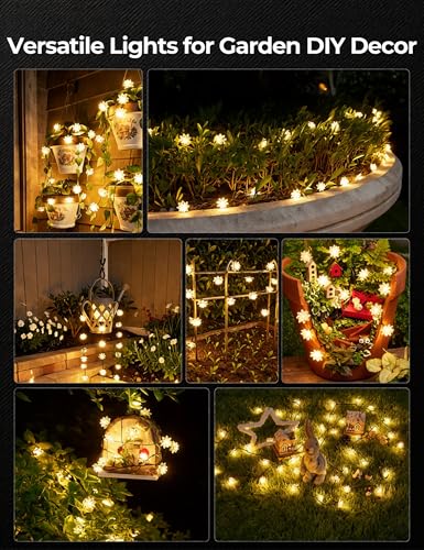 Brightown 50 LED Warm White Solar Flower String Lights Outdoor, IP65 Waterproof Fairy Lights, 8 Modes Solar Christmas Lights Outdoor for Garden Fence Yard Lawn Tree Wedding Party - color: Warm White, size: 1 Pack