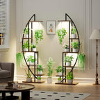 BACEKOLL Plant Stand Indoor with Grow Lights, 6 Tiered Tall Plant Shelf, 63" Metal Plant Stand for Indoor Plants Multiple, Half-Moon Plant Rack Display Shelf, 2 Pcs Plant Holder for Living Room, Patio