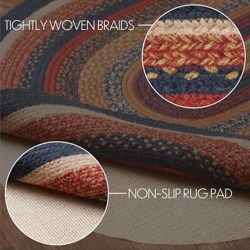 VHC Brands Stratton Primitive Jute Blue Striped Accent Rug Oval Decor w/Floor Pad 36"x60" - size: 36x60