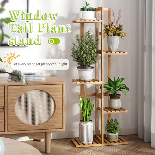 BMOSU Bamboo Plant Stand for Indoor Outdoor Plants Corner Tall Plant Shelf 6 Potted Holder Shelf Plant Rack Holder Display Rack(Natural) - color: Natural