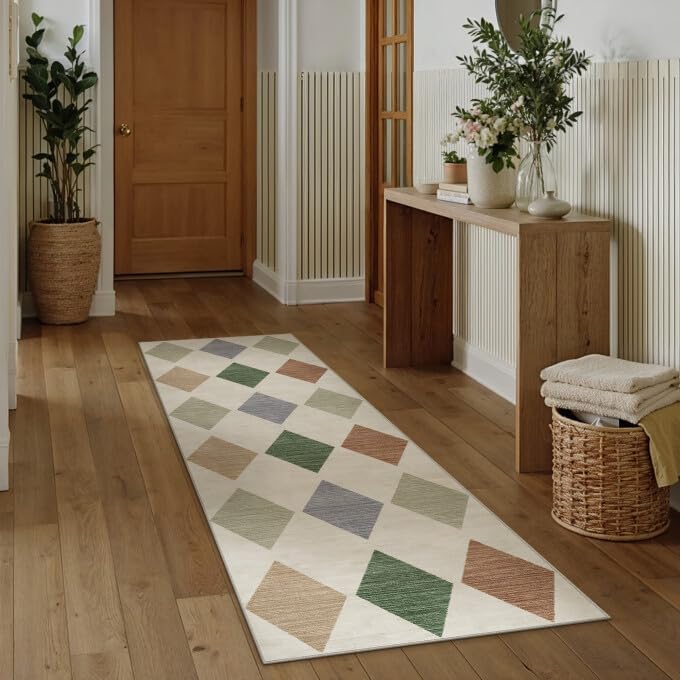 PureCozy Checkered 2x6 Runner Rug for Hallways Machine Washable Long Carpet Non-Slip Low Pile Modern Soft Indoor Accent Throw Rugs for Entrance Kitchen Bedroom Dining Laundry - color: Checkered Colorful, size: 2' x 6' (Runner)