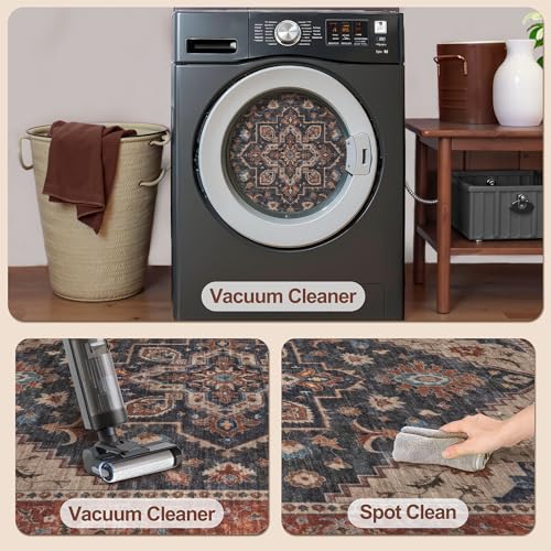 Tangsoo 2x3 Washable Rug for Entryway, Vintage Non Slip Small Area Rug, Indoor Front Door Rug, Print Door Mat Small Carpet, Soft Low Pile Rugs for Entrance Kitchen Bedroom Dark Blue/Orange - color: Rust/Dark Blue, size: 2' X 3' (Rectangular)