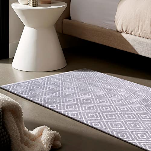 Ramanta Home 100% Cotton Diamond Handwoven Reversible Rug 24x60 Inch– Grey| Soft Washable Area Rug for Bathroom, Kitchen, Bedroom, Entryway | Durable Lightweight Handmade Accent Floor Mat | Boho Decor - color: Lt-grey, size: 24 x 60 inches