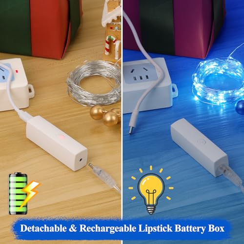 Lakumu 32FT(16×2) Blue Fairy Lights, Rechargeable Battery Operated LED String Lights with Timer, 8 Modes Waterproof Mini Twinkle Lights for Bedroom Christmas Wedding Centerpiece Table Decor - color: Blue, size: 32FT(16FT*2)