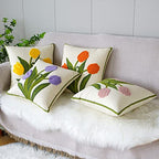 vctops Farmhouse Tulip Cotton Tufted Throw Pillow Cover Spring Floral Embroidery Pillowcase Soft Square Cushion Case for Sofa Couch Bed Chair (Yellow,18"x18") - color: Yellow