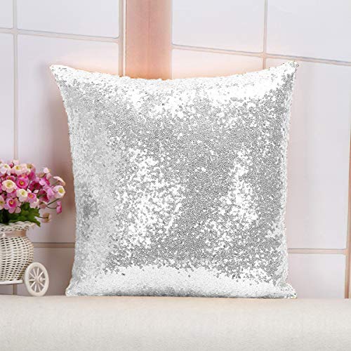 ShinyBeauty Sequin Silver Lumbar Pillow Cover 12x12 Inch - Glitter Sparkly Decorative Throw Pillow Cover for Sofa, Bed, Chair - Glitter Small Cushion Pillow Cases for Home Decor - color: Silver, size: 12" x 12" (Pack of 1)
