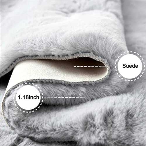 Ghouse Ultra Soft Faux Rabbit Fur Rug 4x6, Machine Washable Area Rugs for Bedroom Fluffy Rugs for Living Room, No-Shedding Carpet Sheepskin Rug Grey - color: Grey, size: 5'11" x 3'11" (Rectangular)