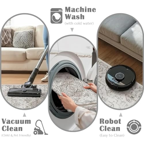 Boho Vintage Distressed Area Rug - Large Machine Washable Non-Slip Carpet, Low Pile Soft for Living Room Bedroom Office Dorm Nursery Dining, Indoor Home Decor(46x76cm（1.5x2.5ft）