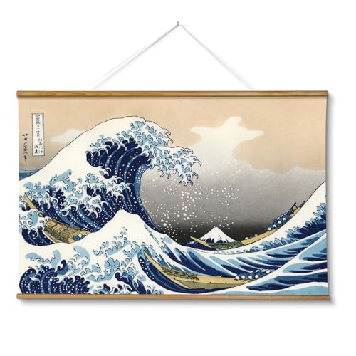 VIYYIEA Extra Large Size Canvas Wall Art, 36x54 The Great Wave off Kanagawa Scroll Hanging Japanese Print, Famous Artwork for Living Room, Bedroom, or Office - color: The Great Wave off Kanagawa