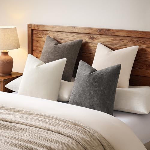 Pack of 4 Throw Pillow Covers 18x18 Inch Chenille Textured Neutral Soft Pillow Covers Solid Decorative Farmhouse Cushion Covers Home Boho Decor for Couch Sofa Bed Living Room - color: Neutral, size: 18" x 18" (Pack of 4)
