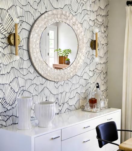 Capiz Shell Round Mirror, 30'' Coastal Mirror with Natural Capiz Seashell Frame, Decorative Circle Wall Mirrors for Living Room Mantel Bathroom Entryway - color: Cream-white, size: 30"L x 30"W