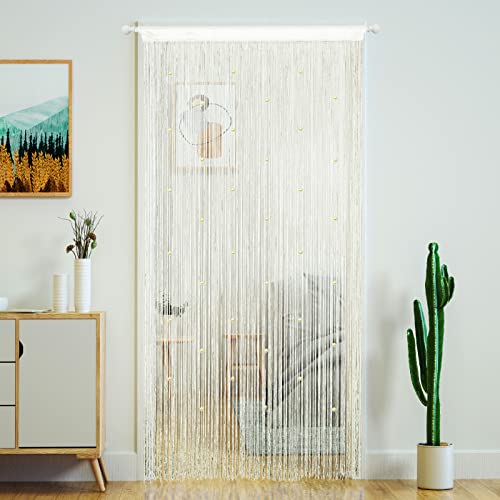 YaoYue Beaded Curtain Door String Curtains for Doorway Tassels Beads Hanging Fringe Hippie Room Divider Window Hallway Entrance Wall Closet Bedroom Privacy Decor (39×79in/100×200cm, Beige) - color: Beige, size: 39"W x 79"L (Pack of 1)