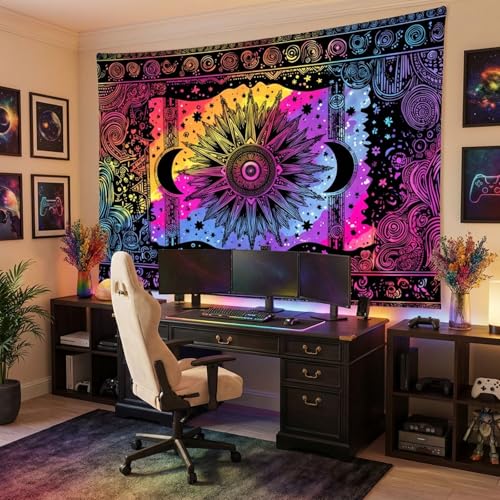 Lifeel Hippie Sun Moon Tapestry, Neon Aesthetics Bohemian Tapestries for Bedroom Living Room Dorm, 36x48 inches - color: Colorful, size: 48"L x 36"W