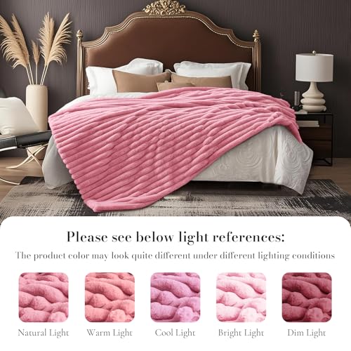 Amélie Home Faux Fur Throw Blanket for Couch, Cozy Fuzzy Fluffy Fur Luxurious Soft Striped Plush Gift Blankets for Family Sofa Chair Bedroom, 55"x70", Pink - color: Striped Hot Pink, size: Throw(55"x70")