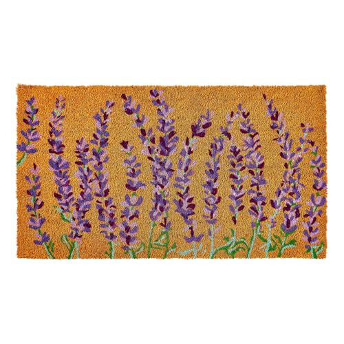 KANKUN Coco Coir Door Mat with Heavy Duty Backing, Welcome Doormat (17" x 30"), Doormat Entrance (Lavender Floral) - color: Lavender Floral