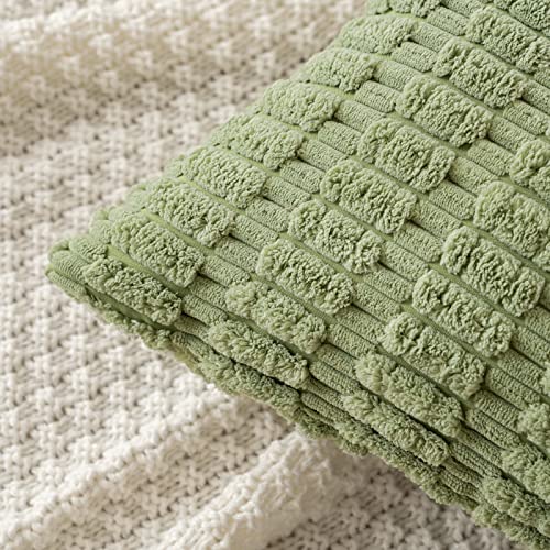 MIULEE Pack of 2 Spring Corduroy Decorative Throw Pillow Covers 12x12 Inch Soft Boho Striped Pillow Covers Modern Farmhouse Home Decor for Summer Sofa Living Room Couch Bed Sage Green - color: Sage Green, size: 12" x 12" (Pack of 2)