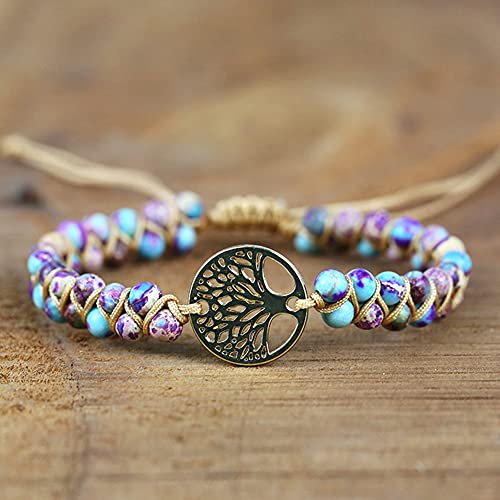 Women Boho Wrap Bracelet,Handmade Natural Stone Crystal Emperor Beads Heart Bracelet, Fashion Bohemian Jewelry Gift for Women - color: Purple Emperor #2