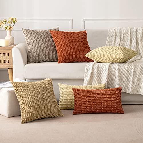 MIULEE Pack of 2 Corduroy Decorative Throw Pillow Covers 16x16 Inch Soft Boho Striped Pillow Covers Modern Farmhouse Home Decor for Sofa Living Room Couch Bed Khaki - color: Khaki, size: 16" x 16" (Pack of 2)