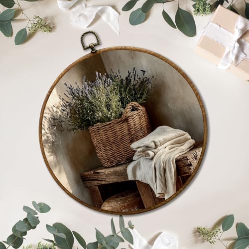 JUIOEIU Vintage Laundry Room Round Wall Decor, Farmhouse Laundry Basket Framed Canvas Prints, Rustic Country Farmhouse Wall Art Hanging Decorations for Washroom Restroom Bathroom Decor, 10x10in - color: Laundry room08