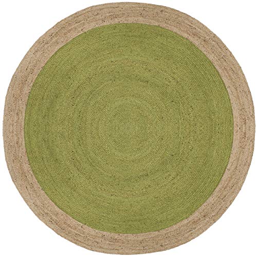 SAFAVIEH Area Rug 3' Round - Natural Fiber Collection - Green & Natural Brown, Handmade Jute, Braided Border Design (NF801G) - color: Green/Natural, size: 3' (Round)