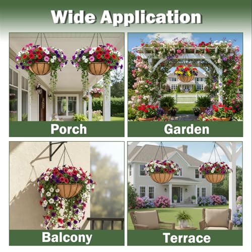 4 Pack 12 Inch Hanging Baskets for Plants Outdoor Metal Hanging Planter Basket with Coco Coir Liner Hanging Flower Baskets Hanging Flower Pots Holder for Garden, Patio(Watermelon) - size: 12 Inch, style: Garden