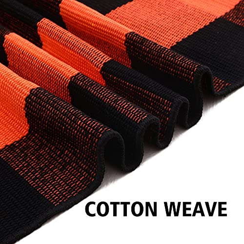 Fall Plaid Area Rug 4x6 Ft, Orange and Black Buffalo Check Large Farmhouse Cotton Rug, Hand-Woven Washable Indoor Outdoor Carpet for Halloween Thanksgiving Autumn Porch Patio Decor - color: Orange & Black, size: 4' x 6' (Rectangular)