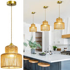 7.9″ Rattan Pendant Light Fixture Boho Woven Chandelier Ceiling Pendant Light Round Adjustable Hanging Lamp for Dining Room Kitchen Island Hallway Bedroom - color: 7.9″