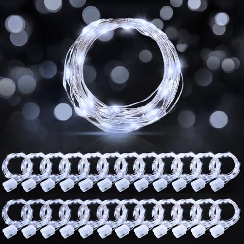 AIKEI 24 Pack LED Fairy Lights Battery Operated, String Lights Waterproof 7 Feet 20 Led Firefly Starry Lights for Wedding Party Bedroom Garden Christmas Outdoor Indoor Decoration White - color: White, size: 24PCS-STANDARD