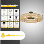 Hamilyeah 24 inch Rattan Boho Flush Mount Ceiling Light Fixture with 5 Light,Woven Light Fixtures Ceiling Mount for Living Room, Bedroom, Kitchen - color: 24INCH Black Semi Ceiling Light
