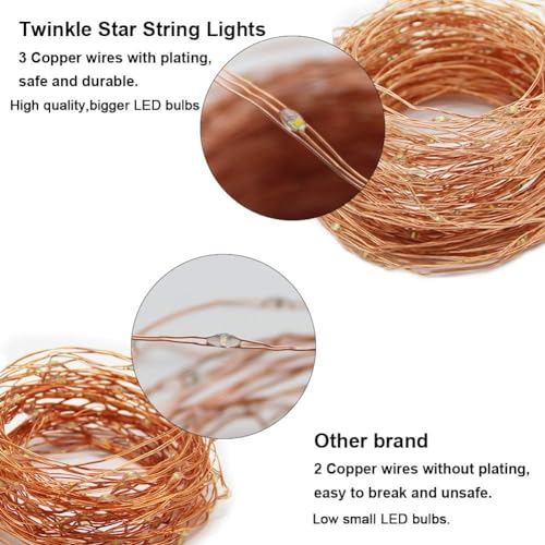 Twinkle Star 300LED 99FT Copper Wire String Lights Battery Operated 8 Modes Fairy Lights with Remote Waterproof Fairy String Lights for Outdoor Christmas Lights Wedding Party Decoration Warm White - color: Warm White, size: 99 ft