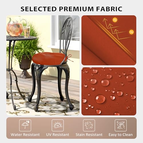 Round Outdoor Chair Cushions, Tufted Bistro Chair Cushions with Ties, Thickened Round Seat Cushion for Patio Furniture, 2 Pack, 15x15 Inch, Brick Red - color: Brick Red, size: 2 Count (Pack of 1)