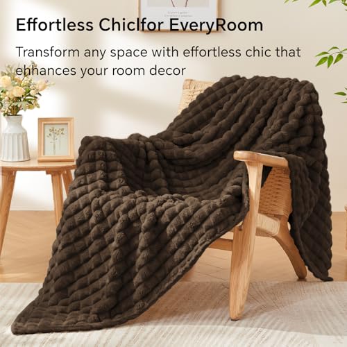 BEDELITE Brown Throw Blanket for Couch and Bed- Super Soft and Warm 3D Checkered Fluffy Fuzzy Fleece Blanket, Luxurious Plush Cozy Blanket for Room Decor Spring, 50x60 inches - color: Brown, size: Throw(50"x60")