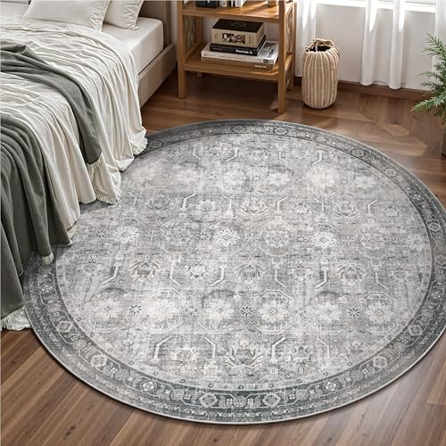 4FT Round Area Rugs, Soft Non Slip Low Pile Washable Rug, Circle Rugs for Entryway Indoor, Living Room, Bedroom, Laundry Room, Distressed Grey - color: Distressed Grey, size: 4 FT Round
