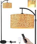 QIYIZM Floor Lamp for Living Room Bedroom Farmhouse Arc Rattan Boho Standing Lamp with Remote Dimmable Black Wicker Bamboo Lamp Shade Floor Light Adjustable Tall Lamp Industrial Floor Lamps Bohemian - size: 1-Floor Lamp