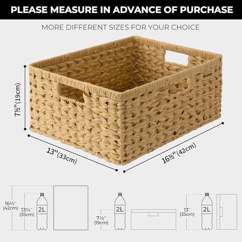 GRANNY SAYS Large Wicker Basket, Decorative Woven Basket for Storage, Wicker Basket with Handles, Waterproof Storage Basket for Shelves, 1-Pack - color: Natural, size: 16 ½"L x 13"W x 7 ½"H