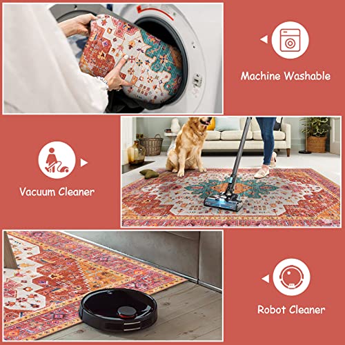 Moynesa Ultra-Thin Washable Pink Area Rug - 2x3 Small Pink Washable Bedroom Rug Entry Mat, Vintage Non-Slip Non-Shedding Low Pile Indoor Throw Carpet for Laundry Living Room Hardwood Floors Kitchen - color: Pink/Multi, size: 2' x 3'