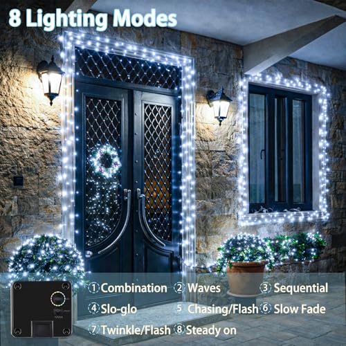 6 Pack Solar String Lights Outdoor, Extra-Long 600LED Solar Fairy Lights Outdoor Waterproof, Solar Twinkle Lights Silver Wire 8 Modes Solar Outside Lights for Xmas Tree Party Wedding (Cool White) - color: Cool White, size: 6 Pack-600LED