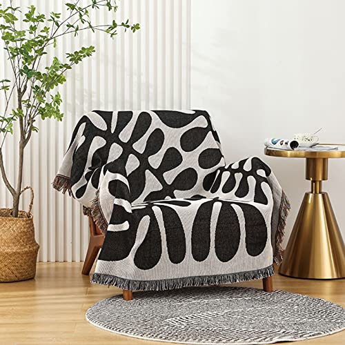 LumiSyne Double-Sided Cotton Woven Throw Blanket with Tassel Jungle Bohemian Style Tapestry Shawl Multi-Function Decorative Throws for Sofa Bed Armchair Camping Blanket Tablecloth Carpet 160x130cm - color: Vintage Leaves