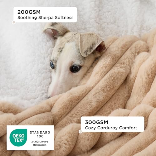 Bedsure ComfyFleece™ Waterproof Dog Blankets for Small Dogs - Soft Puppy Cat Blanket Corduroy Fleece Washable, Cozy Calming Reversible Furniture Protection for Pet Kitten Doggy,25"x35", Tuscan Beige - color: Sandy Beige, size: S(25x35")-1pc