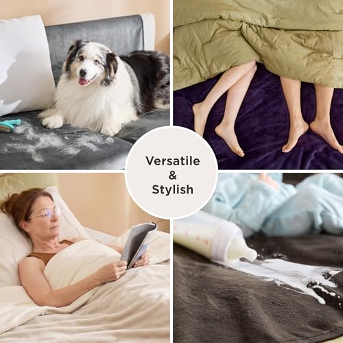 Bedsure Waterproof Blanket for Bed Twin Size 60"x80"- Soft Flannel Fleece Couch Cover Throw Blanket for Large Dogs Pet Leakproof Protector for for Camping, Travel, Cream - color: Cream, size: Twin(60x80")
