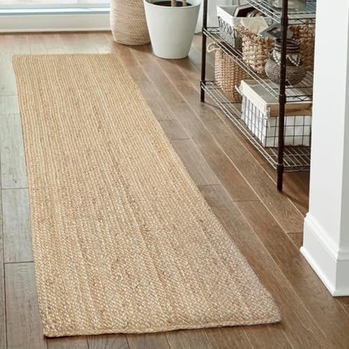 Chardin home Hand Woven Natural Jute Braided Rug – 2x8 Rectangula | Rustic Boho Farmhouse Style | Solid Natural Fiber Rug for Hallway, Entryway, Kitchen, Bedroom, Dining Room, Study, Office - size: 2' x 8' (Rectangular)