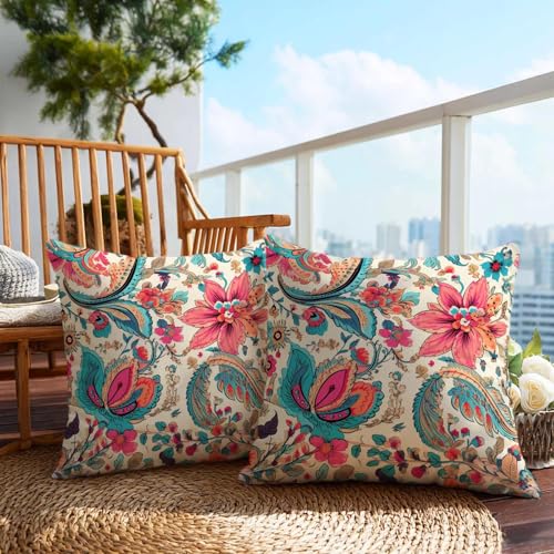 Firmiso Boho Floral Paisley Throw Pillow Covers 18x18 Set of 2 | Decorative Cushion Covers for Couch Sofa Bed | Soft Vintage Home Decor Pillow Cases | Colorful Bohemian Home Decor Accent - color: Floral Paisley