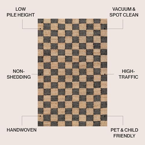 JONATHAN Y Theo Woven Jute Checkerboard Natural/Black Runner Rug, 2x10, Modern, Farmhouse, Rustic, Lodge, Easy-Cleaning for Living Room, Bedroom, Kitchen, Non-Shedding (NRF203B-210) - color: Natural/Black, size: 2' x 10' (Runner)