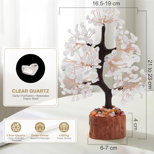 Clear Quartz Crystal Tree of Life for Home, Office, and Desk Decor，Handmade Bonsai for Clearity, Healing Crystals Money Tree，Perfect Concentration Gifts for Mom and Sister Friend - color: White