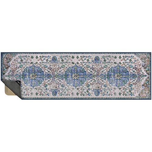 GelPro Nevermove Artisan Accent Machine-Washable Chenille Textured GellyGrippers, 24x76, Taryn Dark Blue (Rug + Comfort Mat)