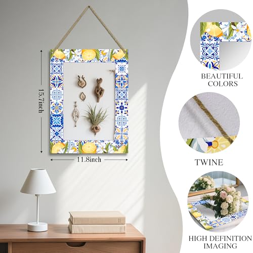 Rectangle Mirror for Wall, 12"x16" Decorative Wall Mirror, Lemon Blue Mosaic Mirrors, Wall Mirrors Decor with Hanging Rope for Living Room, Entryway, Bedroom, Dining, Kitchen - color: Lemon Blue