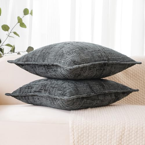 HPUK Fall Chenille Soft Throw Pillow Covers 18x18 Set of 2, Accent Cushion Covers for Living Room, Bedroom, Decorative Solid Color Pillow Covers for Couch, Sofa, Chair, Dark Grey - color: Chenille-dark Grey, size: 18" x 18" (Pack of 2)